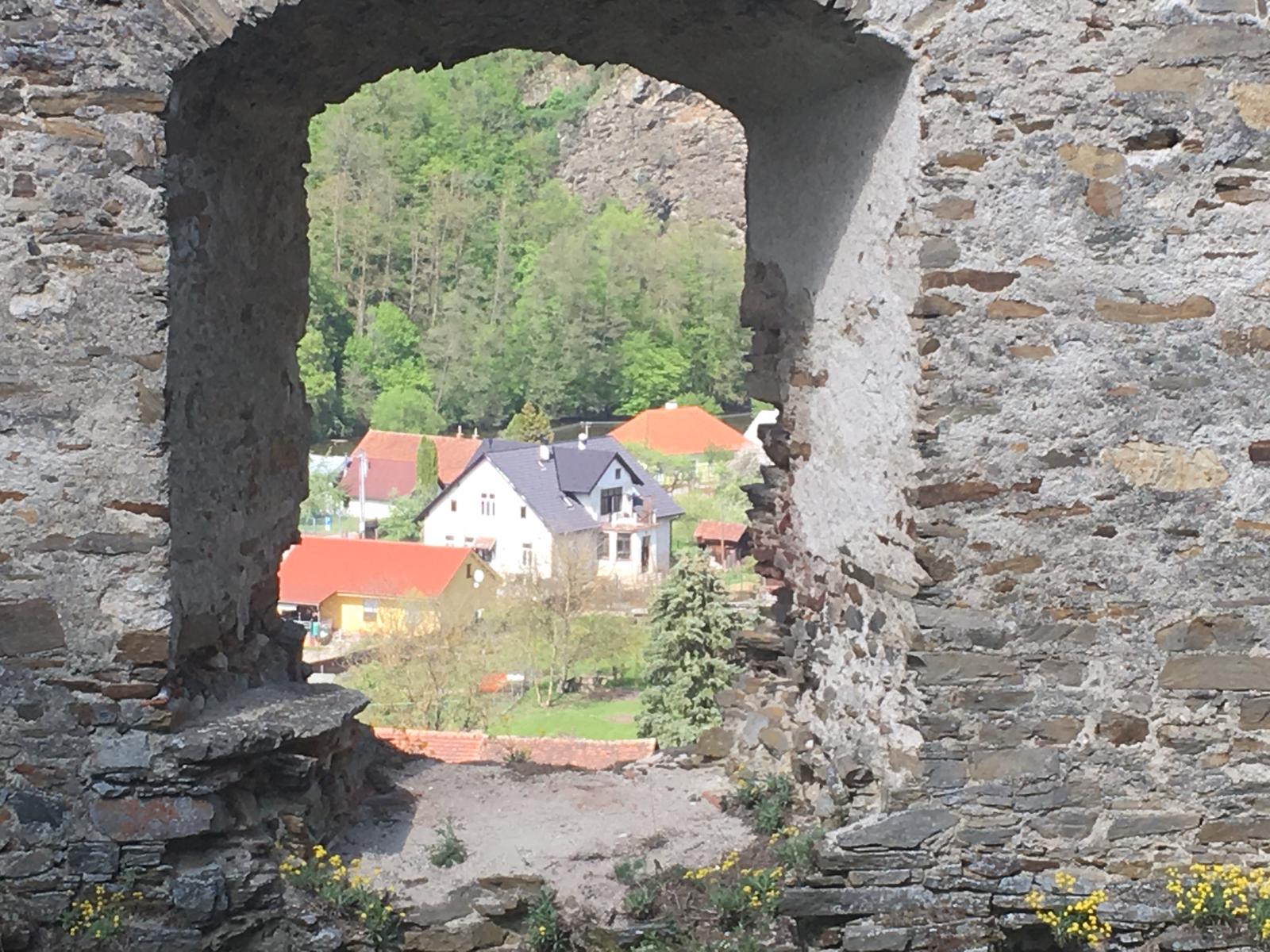 Frejstejn House in Podhradí nad Dyjí, Czechia outside from the castle white house with two floors
